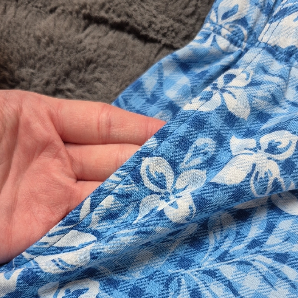 NWOT Lands' End Blue Gingham Floral Sport Knit Shorts W Pockets SZ Large Petite - Picture 6 of 11